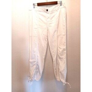 Sincerely Jules White Linen Blend Jogger Pants Size L Drawstring Hem Cargo